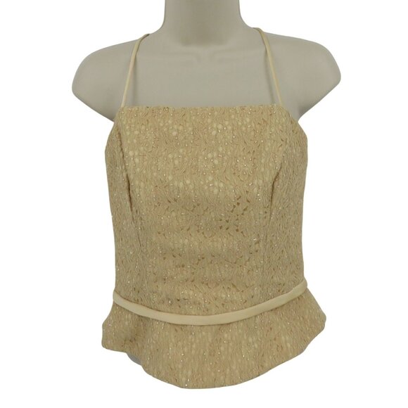 Tops - Y2K Womens 12 Juniors 11 Beige Yellow Beaded Corset Spaghetti Tank Top Shirt Bow